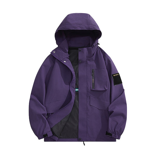 Herren multifunktionale Utility-Outdoorjacke mit Kapuze, verdeckten Taschenklappen und windabweisender Beschichtung EB