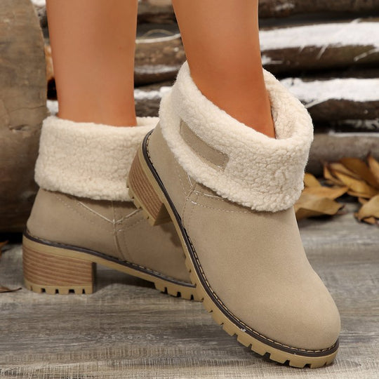 Damen warme Stiefeletten mit flauschigem Schafsfellkragen EB