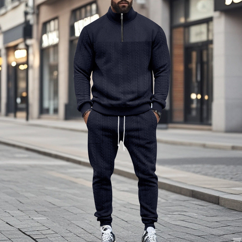 Herren nan Strukturiertes Halbzip-Sweatset mit Waffelstrick und konischer Jogginghose EB