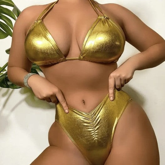 Damen Hochwertiger Triangel-Bikini mit metallischem Finish EB