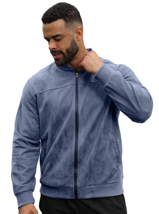 Herren Velours-Trainingsjacke mit Reißverschluss und Stehkragen EB