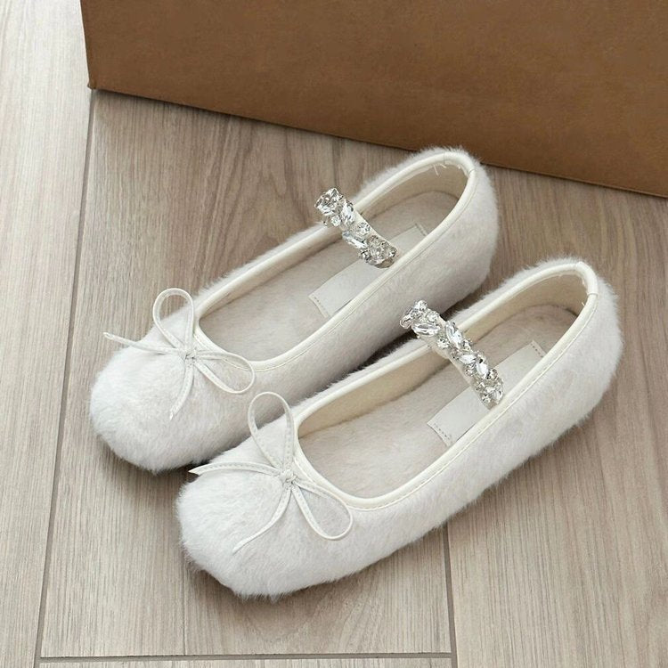 Damen Ballerinas mit kuscheligem Obermaterial und funkelndem Schmuckdetail EB