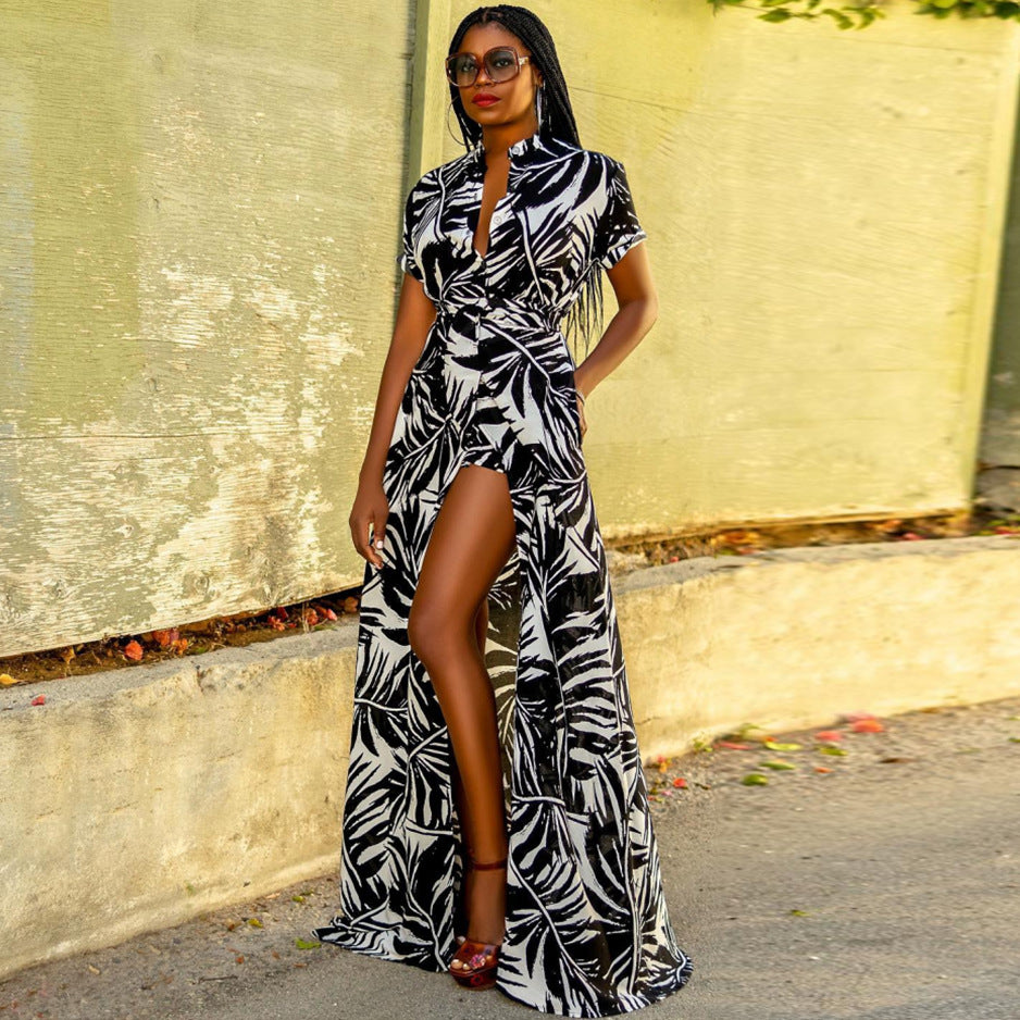 Damen Maxikleid mit floralem Muster und schickem Hemdkragen EB