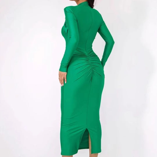 Damen Elegant anliegendes Maxikleid mit raffiniertem Drapierungsdesign EB