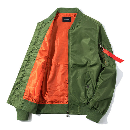 Men's  slim-profile nylon bomber jacket with high-visibility contrast lining and zip utility sleeve pocket EB
