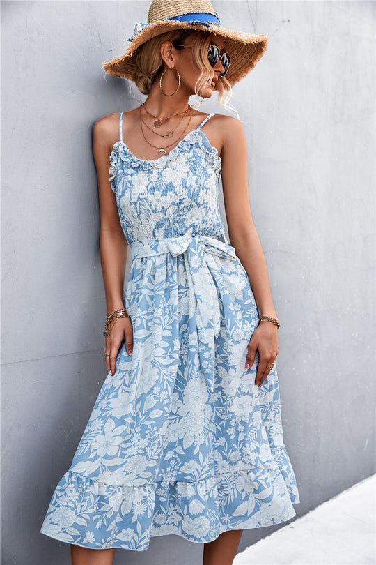 Damen Sommerkleid mit Rüschendetails und elastischem Taillenzug EB