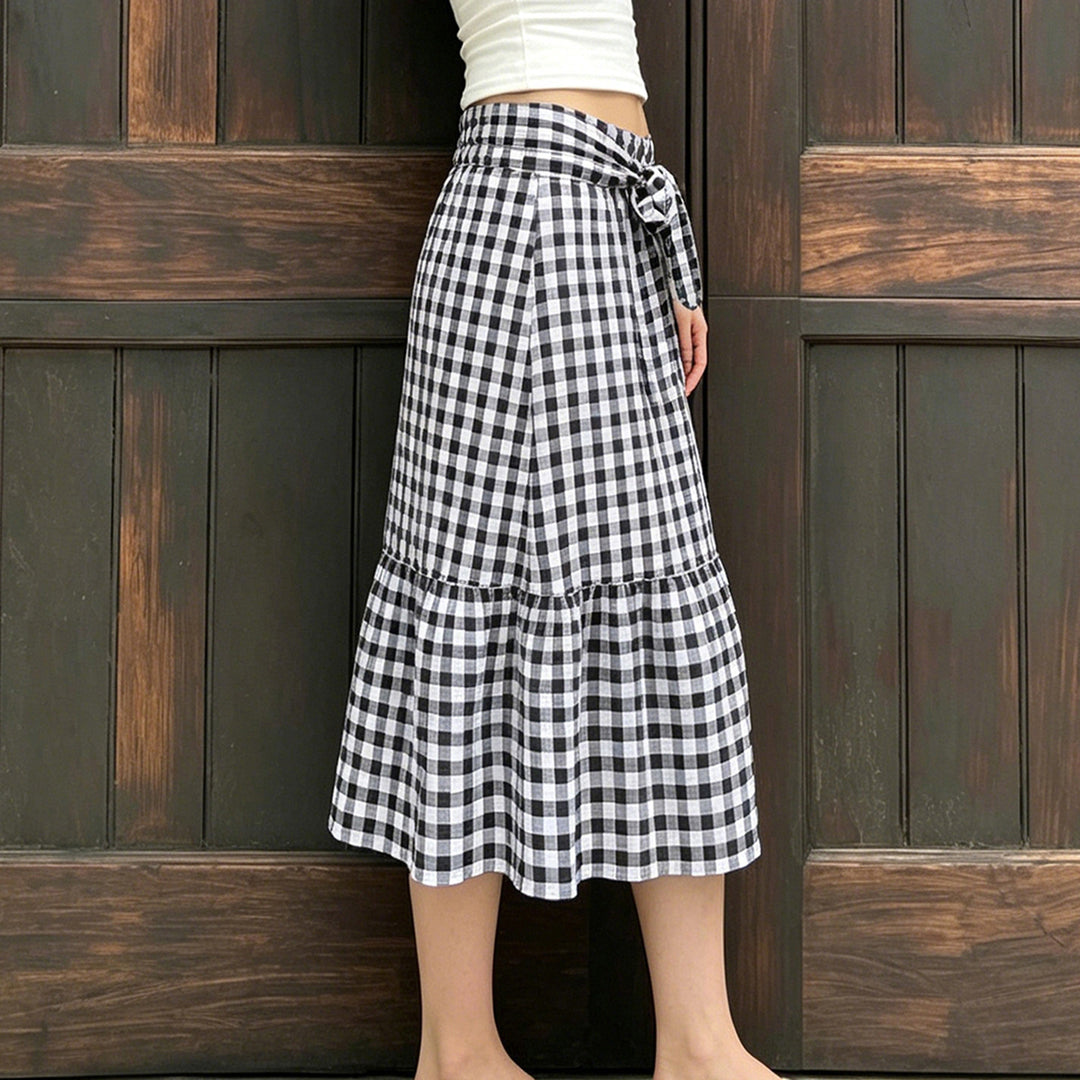 Damen Fließender Viskose-Rock mit taillierter High-Waist und Rüschensaum EB