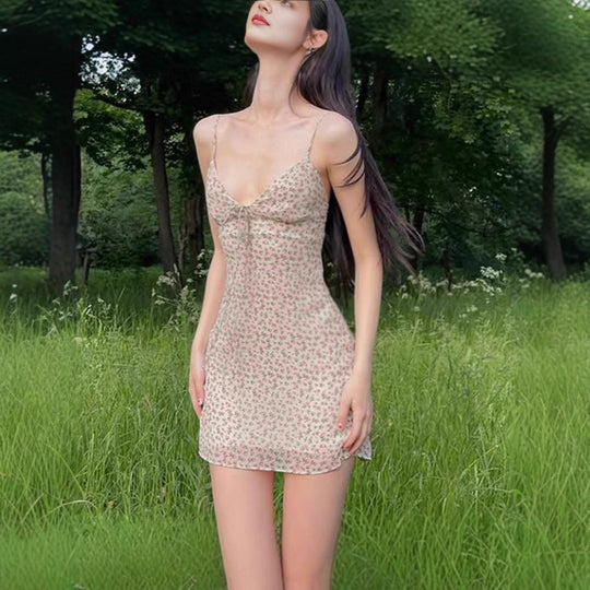 Damen Sommerliches Minikleid mit floralem Muster und Schnürung EB