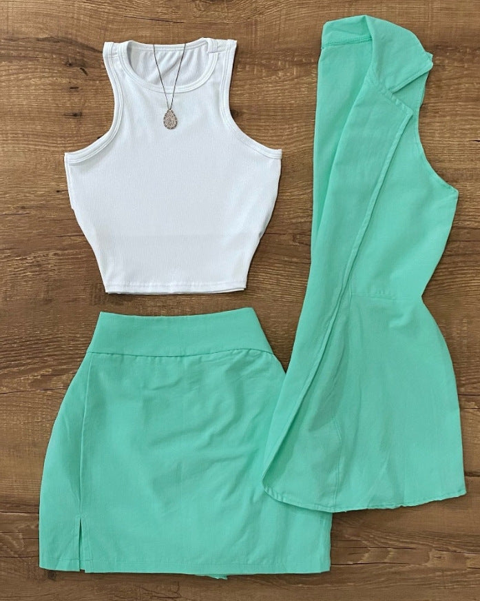 Damen sportliches Crop-Top und Minirock Set EB