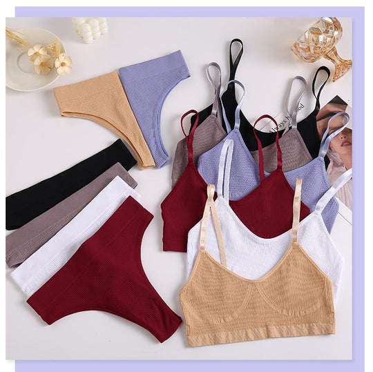 Damen Unterwäsche-Set aus bequemem, elastischem Material mit elegantem Rippen-Design EB
