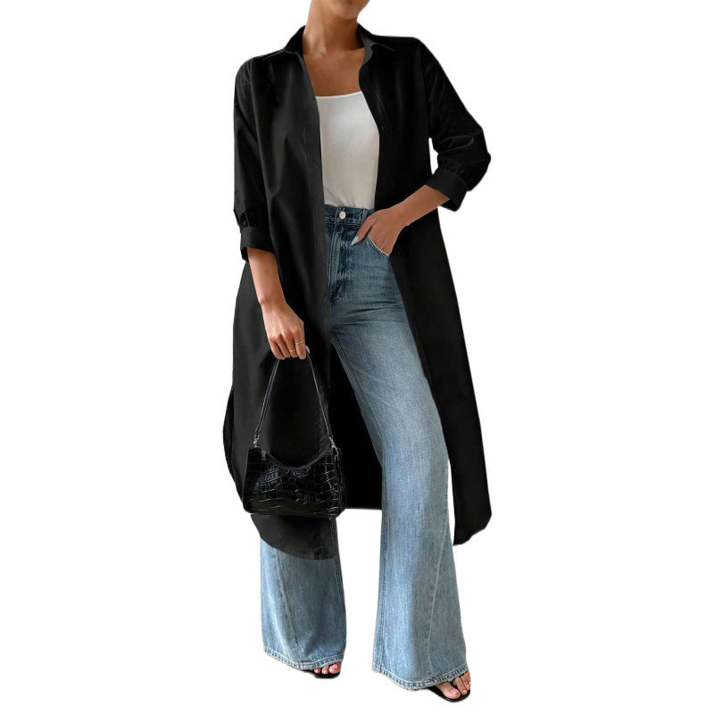 Damen Longline Button-Up Kleid EB