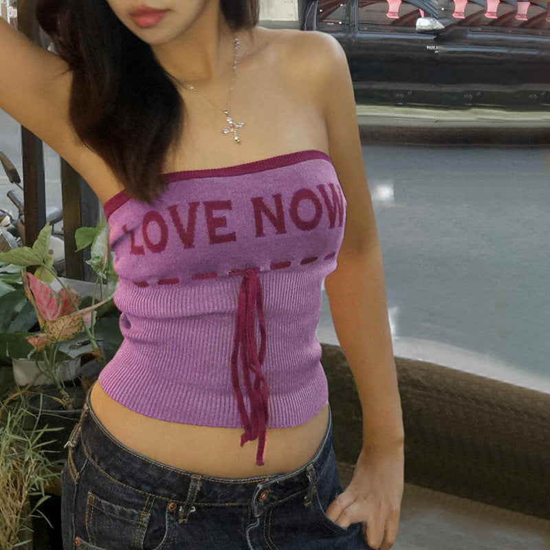 Damen lässiges Bustier-Top mit trendy Schriftzug EB