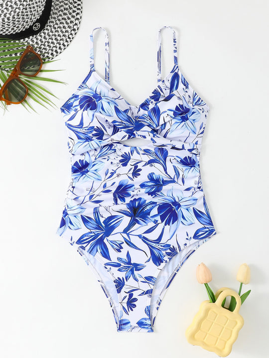 Damen Eleganter Einteiler Badeanzug mit floralem Design EB