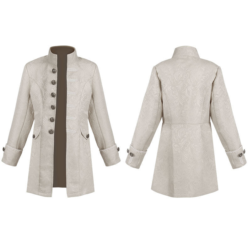 Damen nan taillierter Jacquard-Gehrock mit Stehkragen und dekorativer Knopfleiste Eb