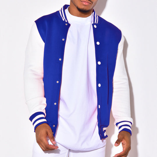 Herren nan Retro-Sport-Bomberjacke mit Druckknopfleiste, Kontrastärmeln und Rippbündchen EB