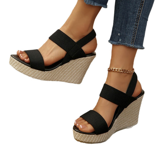 Damen Wedge-Sandalen mit elastischen Riemen und modischem Plateau EB