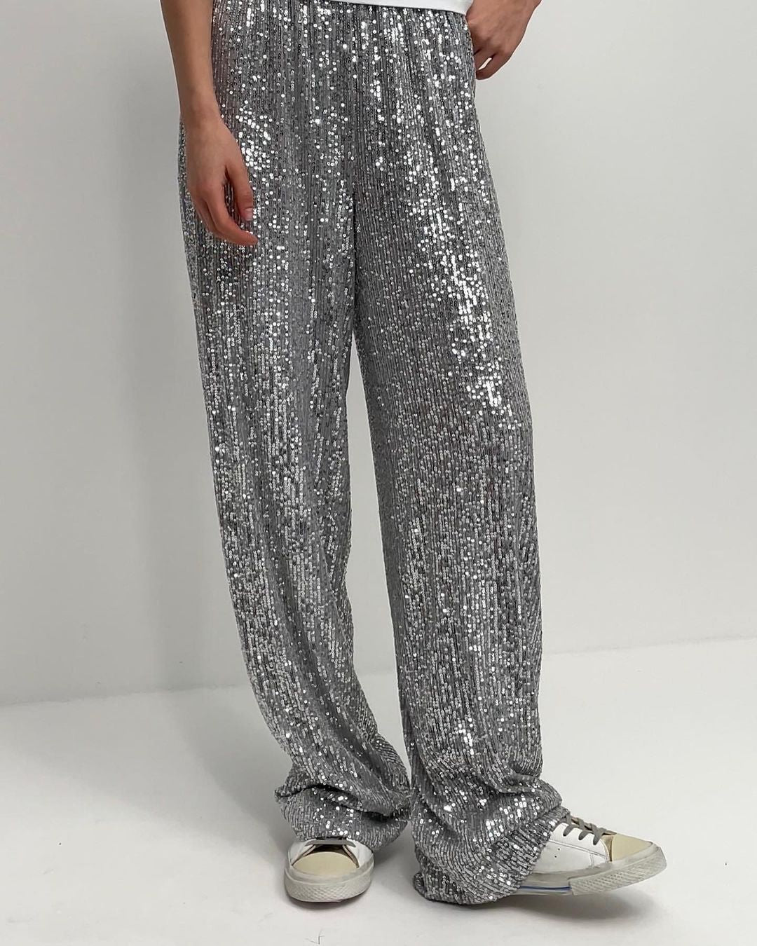 Damen Glitzernde Palazzo-Hose EB