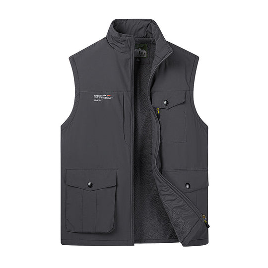 Herren Leichte Fleece-gefütterte Outdoor-Weste mit Mehrfachtaschen und Stehkragen EB