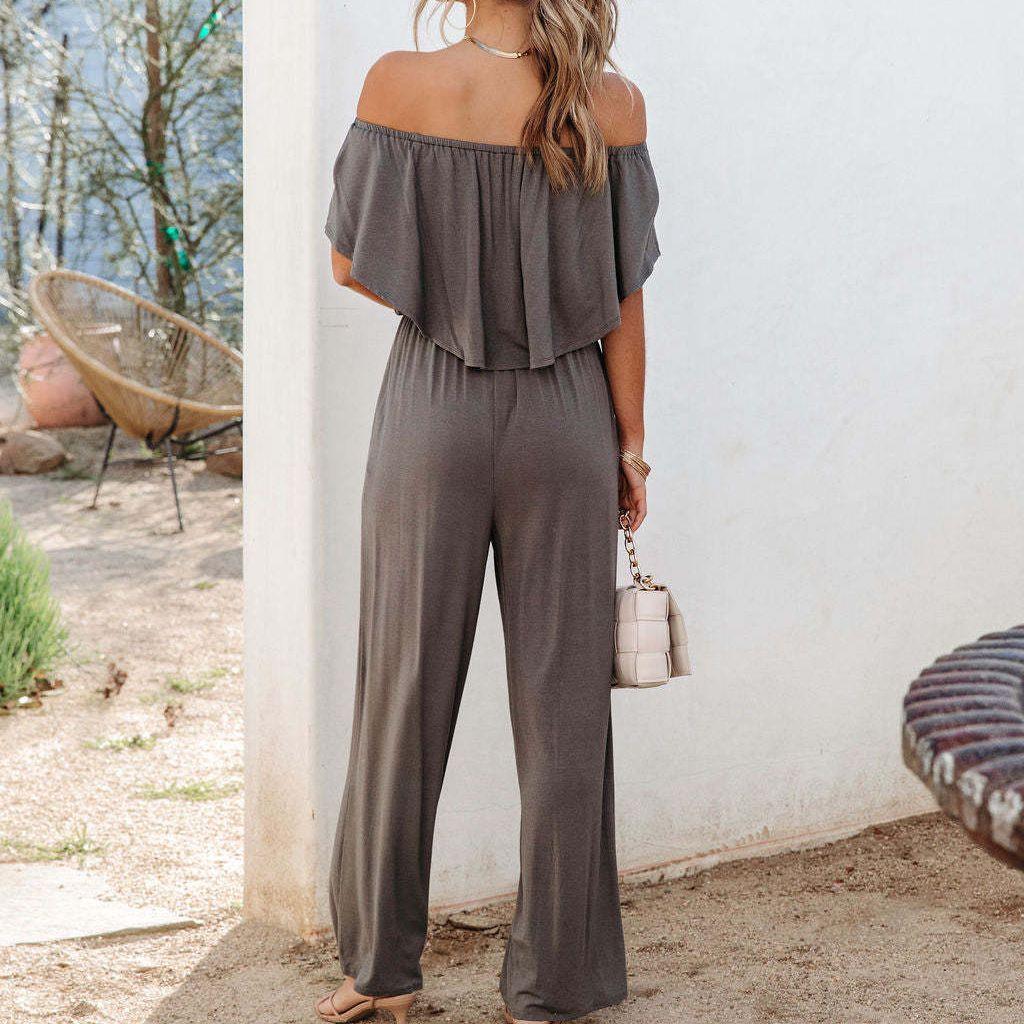 Damen Off-Shoulder Jumpsuit mit weichem Stoff und elastischem Bund EB