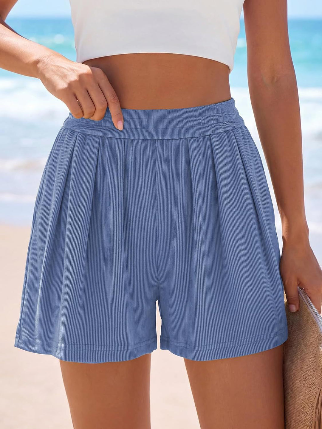 Damen Legere Freizeitshorts mit elastischem Bund und Falten EB