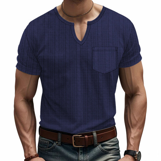 Herren Kurzarm V-Ausschnitt T-Shirt mit Brusttasche EB