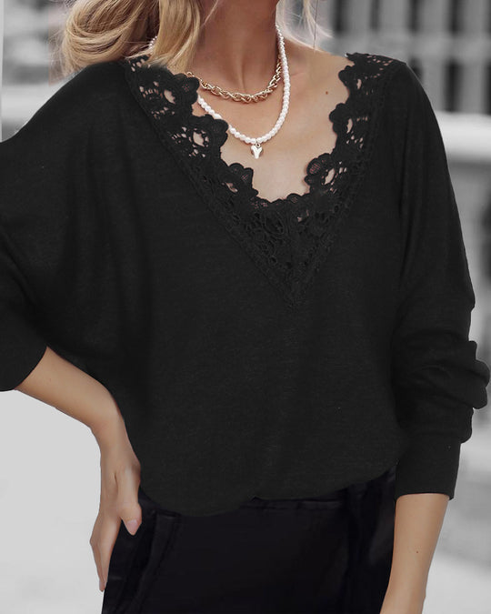 Damen Pullover mit eleganter Spitze und lässigem Schnitt EB