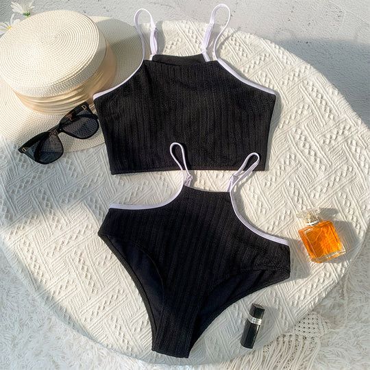 Damen Crop-Top Bikini-Set mit hohem Bund und feinem Rippdesign EB