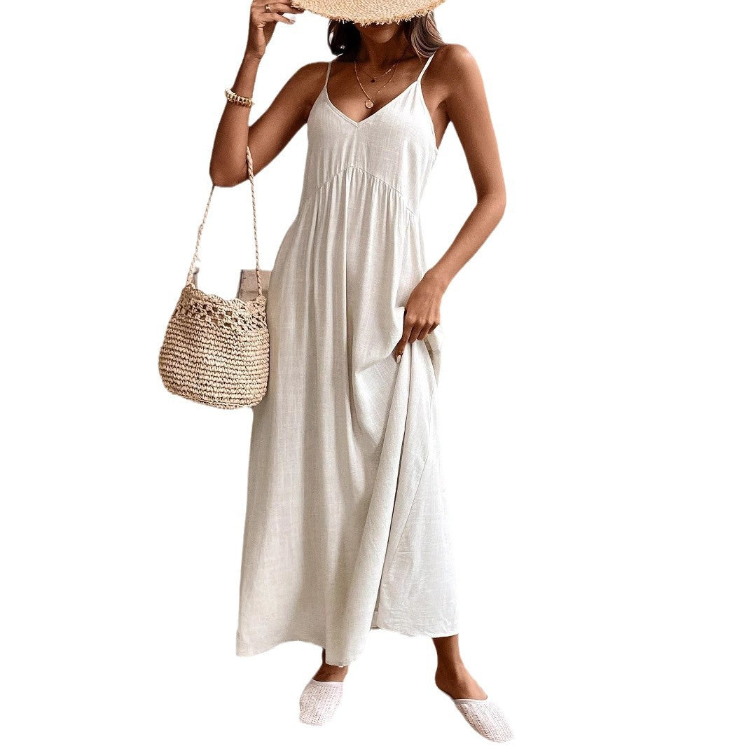 Damen Maxikleid mit Spaghetti-Trägern und lockerer Silhouette EB