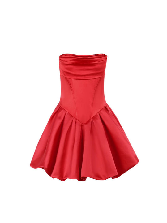Damen Rüschensminikleid mit schulterfreiem Design und voluminösem Rock EB