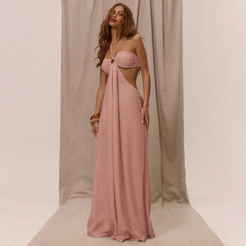 Damen Maxikleid mit seitlichem Cut-Out und Halterneck-Design EB