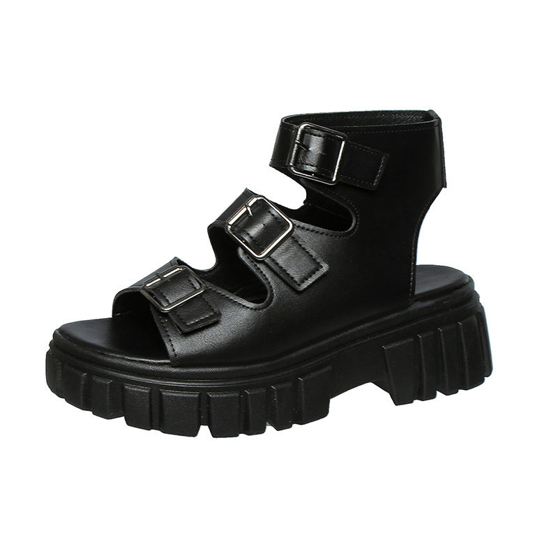 Damen Wedge-Sandalen mit mehreren verstellbaren Schnallen und robustem Plateau EB