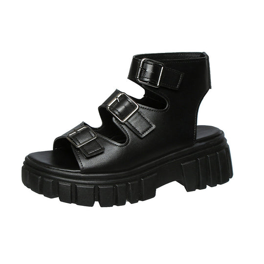 Damen Wedge-Sandalen mit mehreren verstellbaren Schnallen und robustem Plateau EB