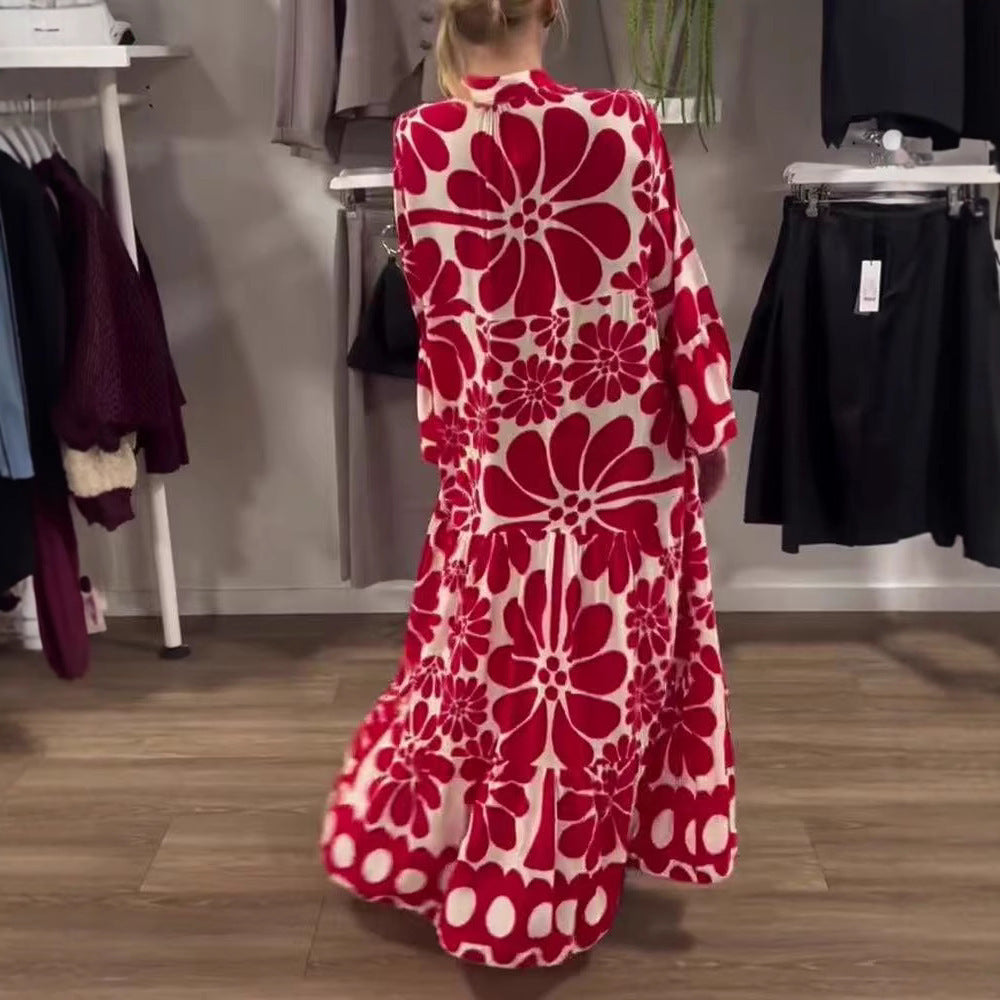 Damen Maxikleid mit floralem Muster und weitem Schnitt EB