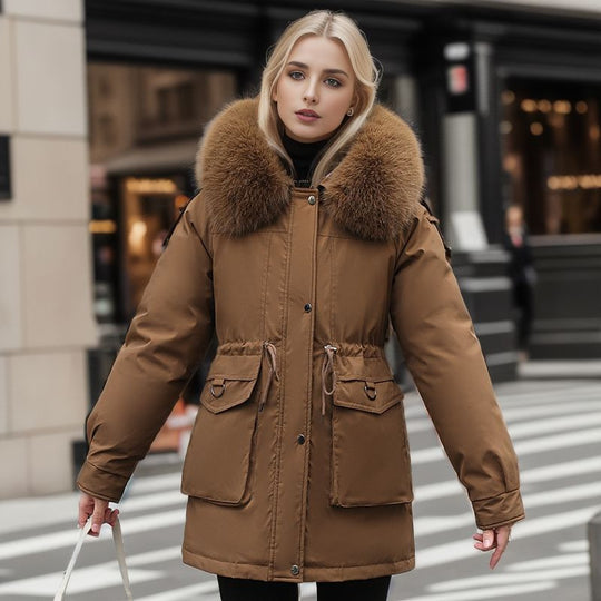 Damen warme Winterjacke mit abnehmbarem Pelzkragen EB