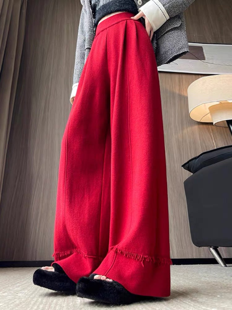 Damen Elegante, weit geschnittene Hose mit Fransen EB