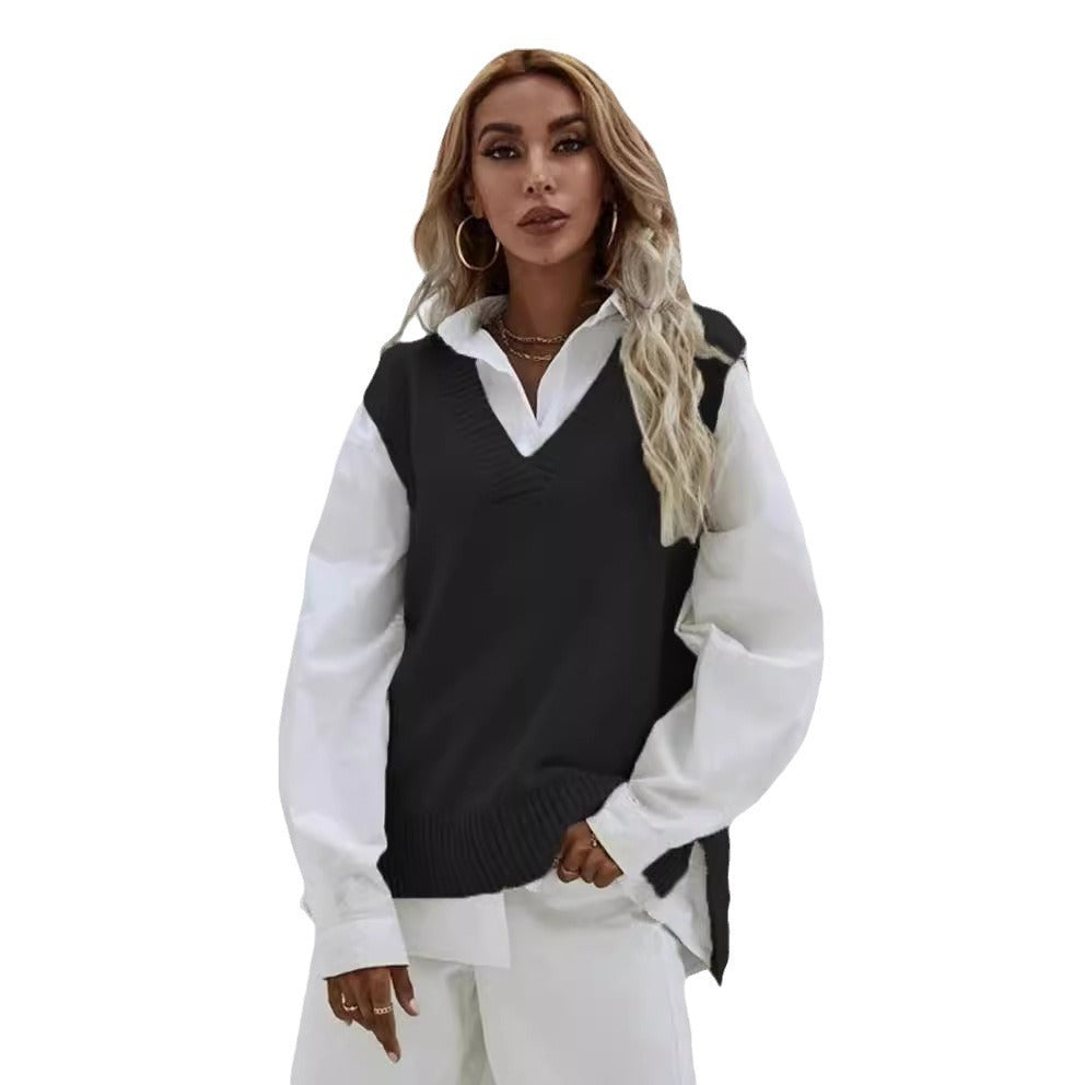 Damen Strickweste mit V-Ausschnitt und modernen Details EB