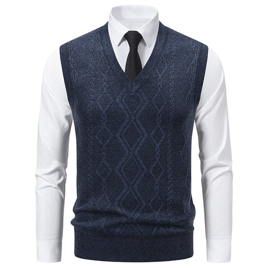 Herren Strickpullover mit V-Ausschnitt und strukturiertem Zopfmuster EB