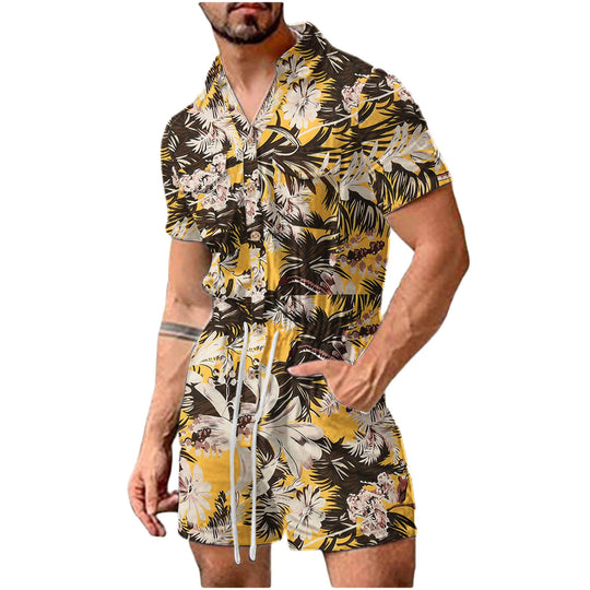 Herren Kurzoverall mit lebhaftem Blumenmuster R&B