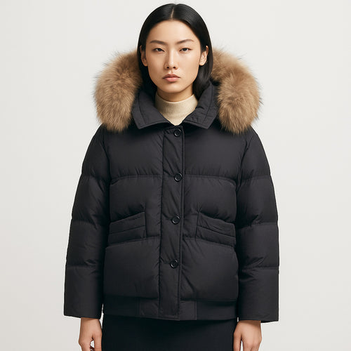 Damen warme Winterjacke mit abnehmbarem Fellkragen EB