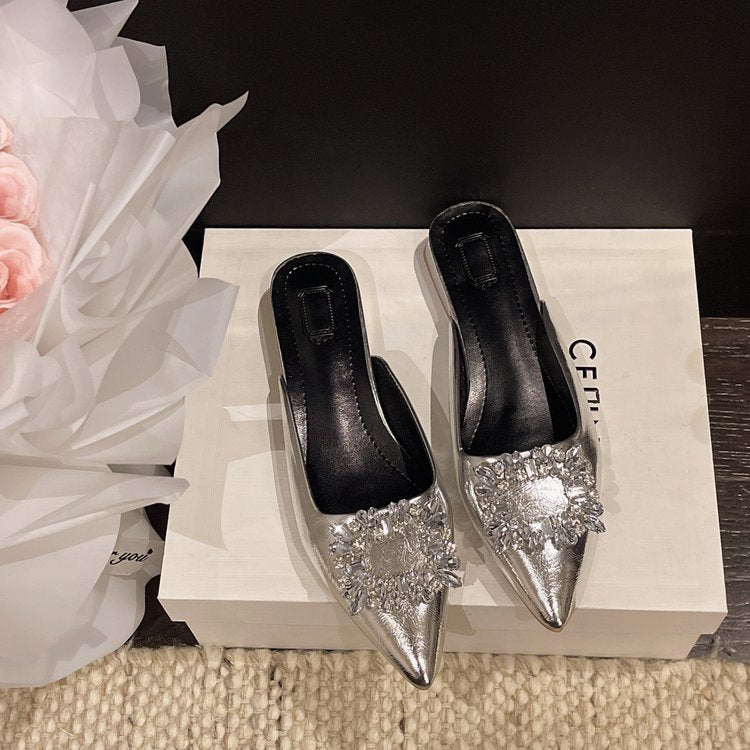 Damen elegante Mules mit funkelnden Strass-Akzenten EB