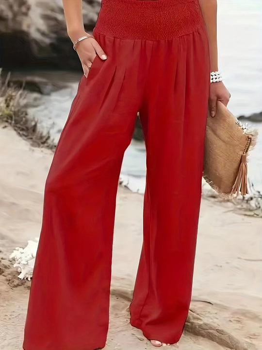 Damen weite Sommerhose mit elastischem Bund und elegantem Faltenwurf EB