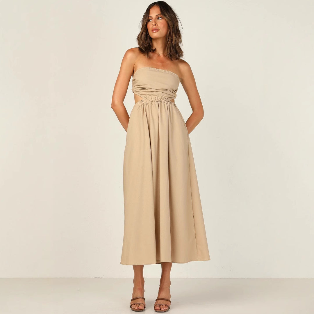 Damen Strapless Maxikleid mit seitlichem Cut-Out und praktischem Taschen-Design EB