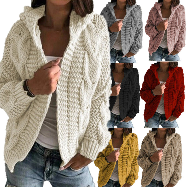 Damen Strickjacke mit voluminösem Zopfmuster und lässigem Schnitt EB