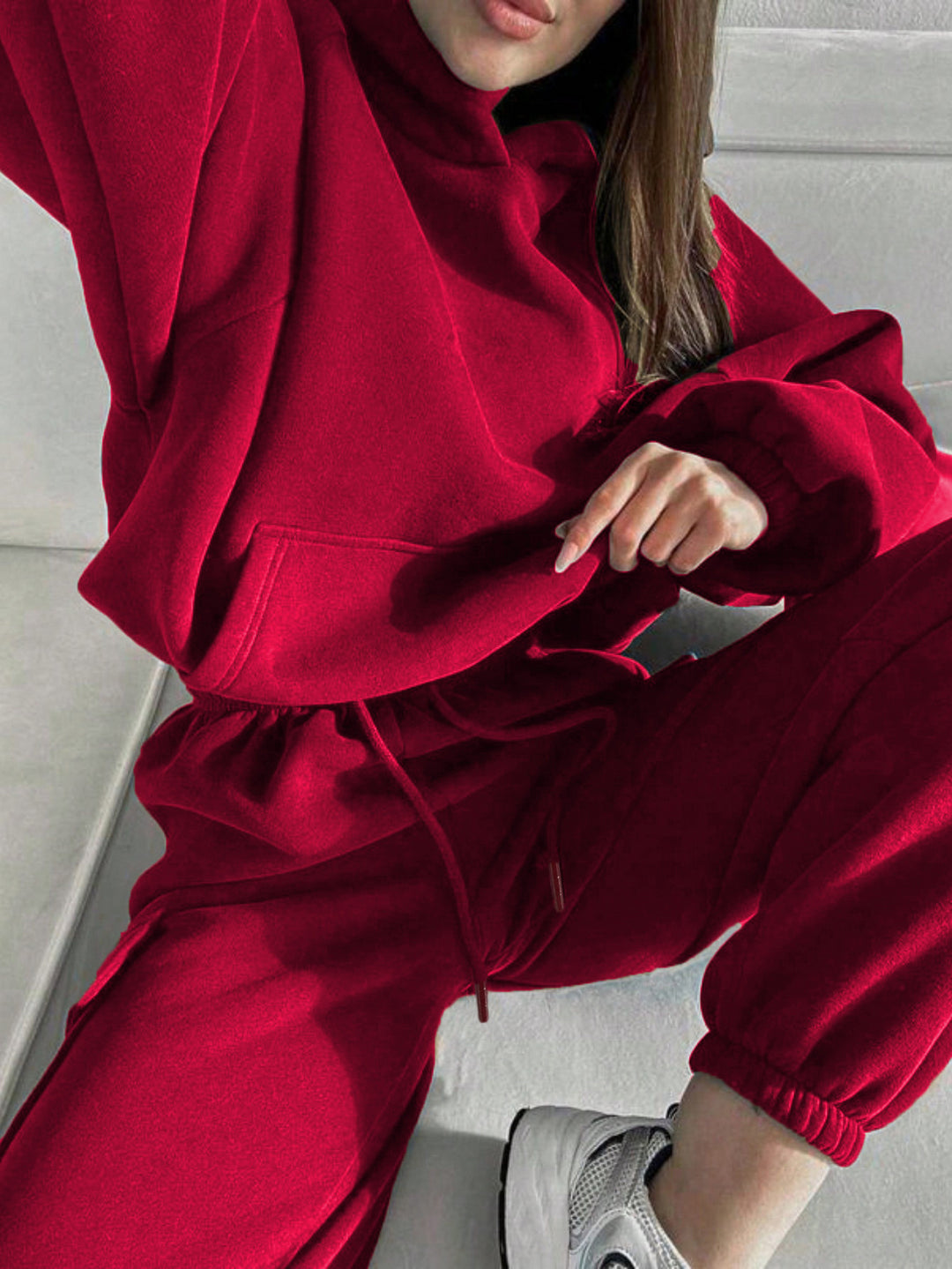 Damen oversized Hoodie mit Kängurutasche und Cargo-Jogginghose Set EB