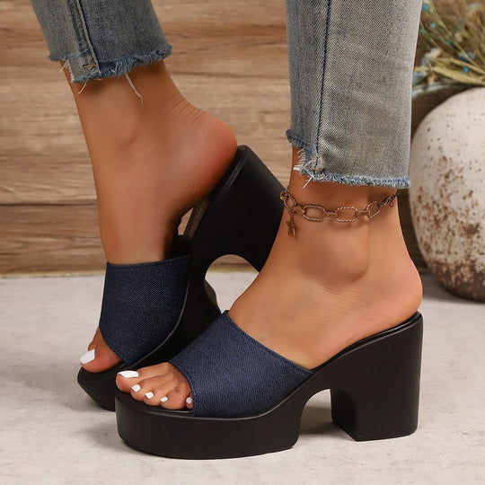 Damen Chunky Plattform-Sandalen mit modischem Design und erhöhtem Blockabsatz EB