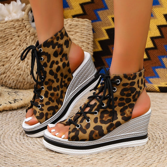Damen Sportliche Plateau-Sandalen mit seitlichem Schnürdesign EB