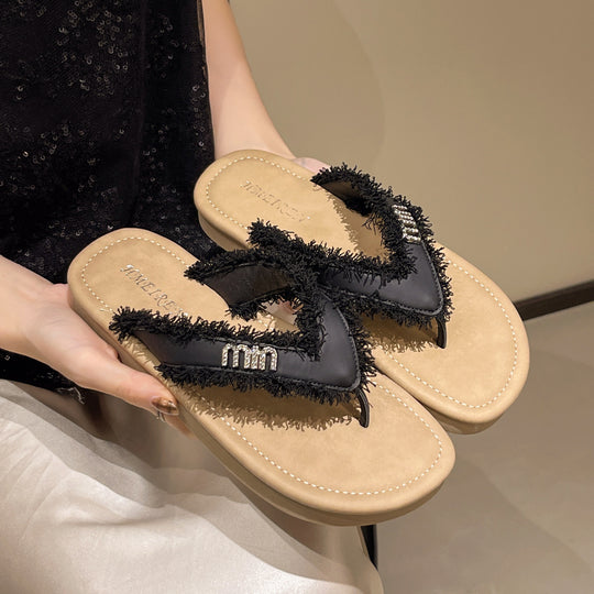Damen Strand-Sandalen mit flauschigem Riemendesign und komfortabler Innensohle EB