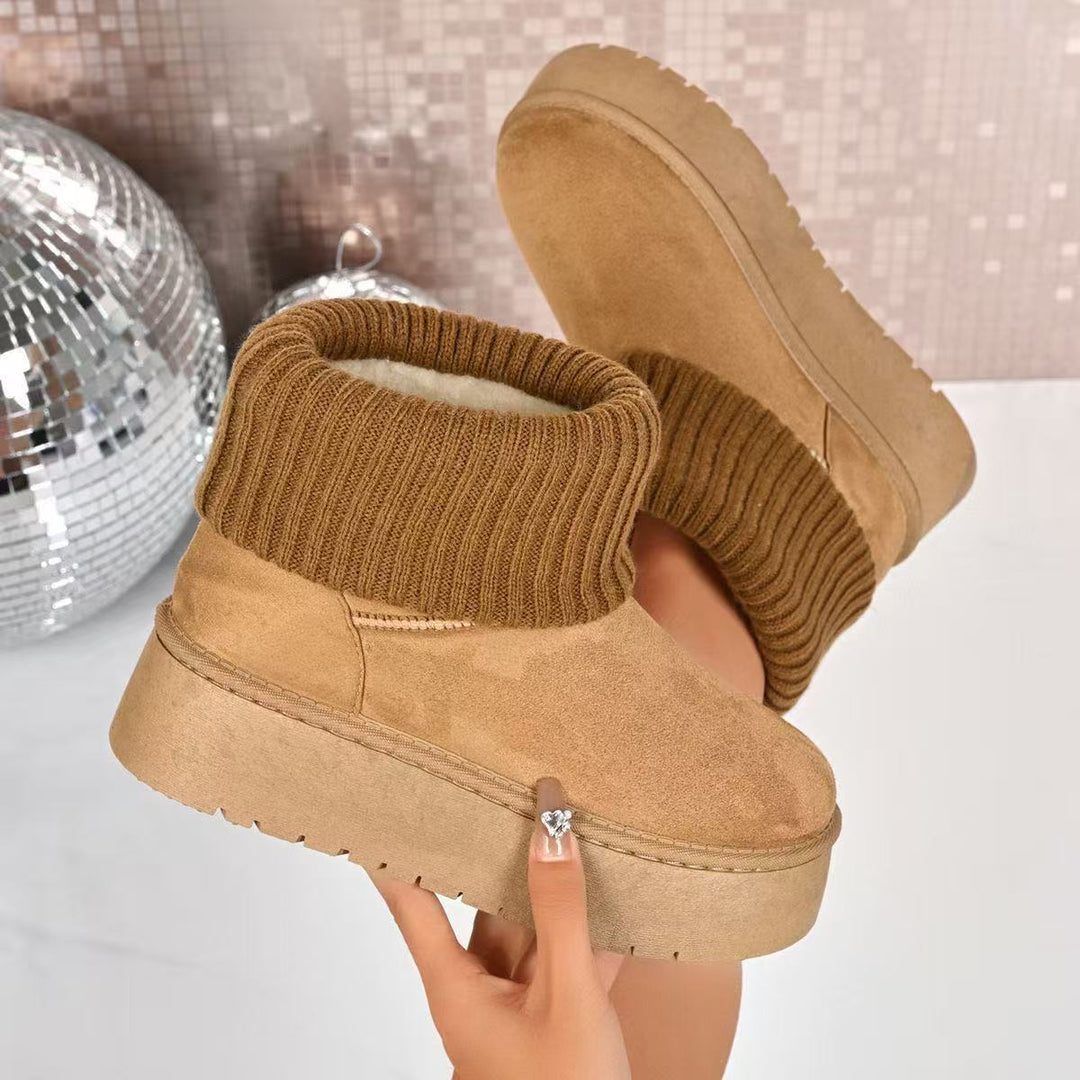 Damen Modische Winterstiefel aus weichem Wildleder mit elastischem Strickrand EB