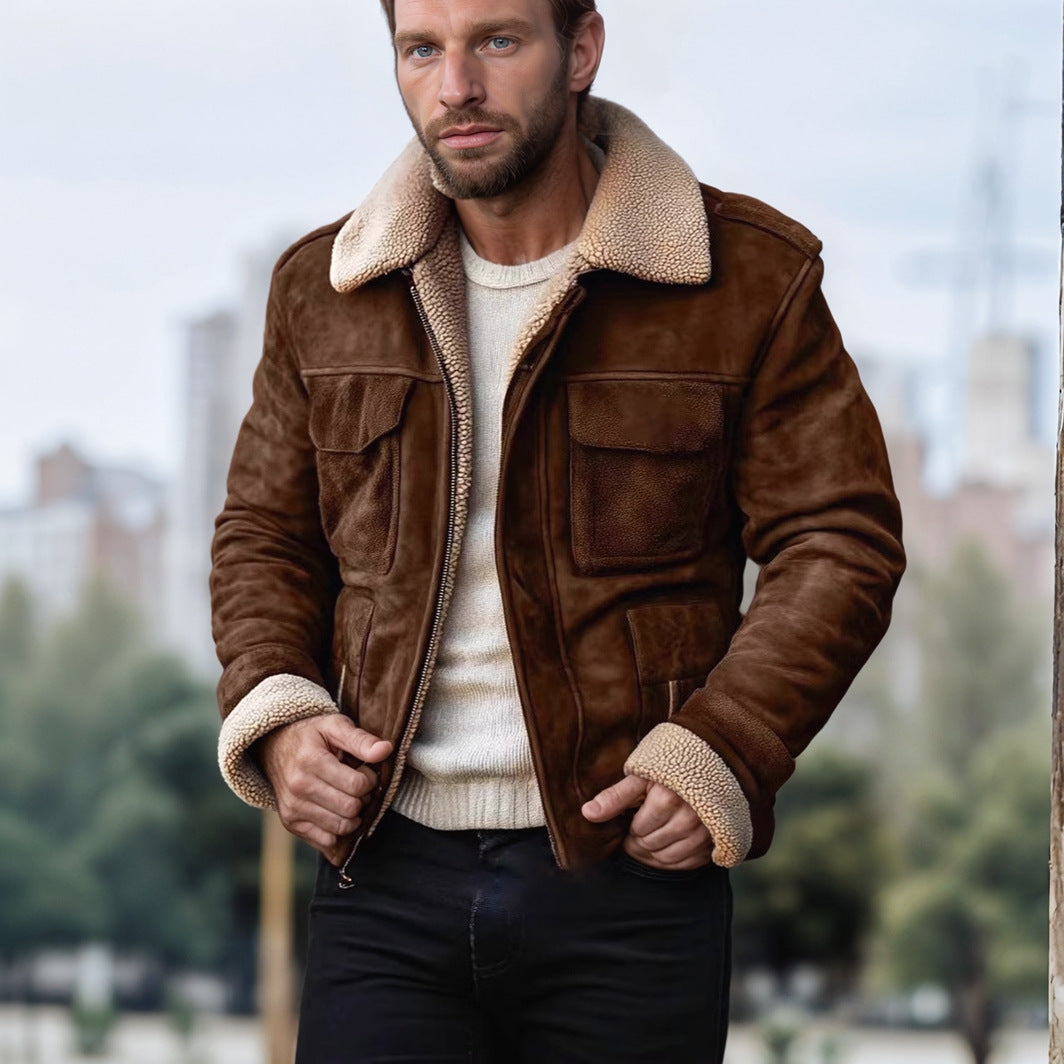 Herren jacke mit warmem Sherpa-Futter und praktischen Taschen EB