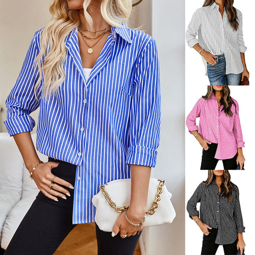 Damen gestreifte Bluse mit klassischem Kragen und lässigem Schnitt EB